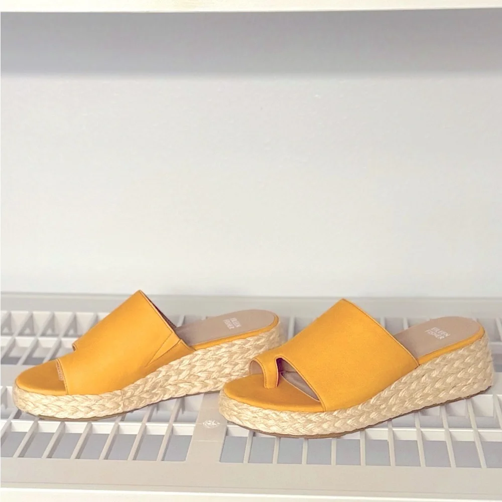 NIB Eileen Fisher Tarry Toe Loop Espadrille Wedge Slide Sandal Mango Size 9.5 - Picture 6 of 10